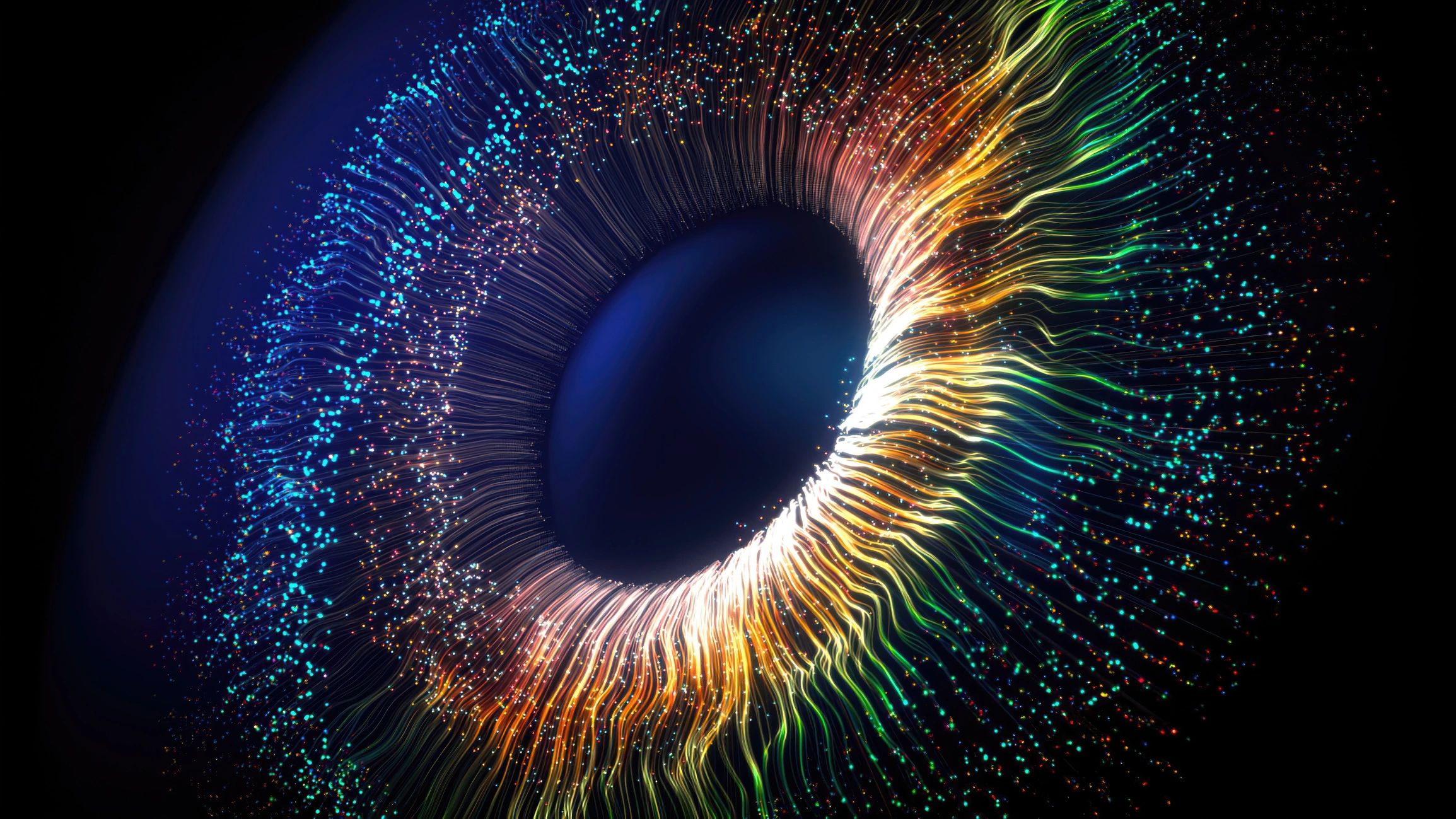 Particle lines forming the shape of an eye